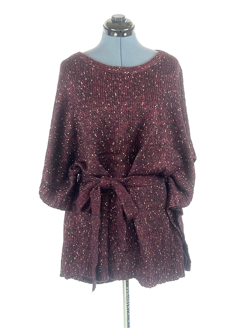 Lane Bryant NWT 26/28 Burgundy Metallic Marled Tie Waist Dolman Sweater 948